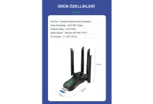 4 ANTENLİ WİRELESS ADAPTÖRÜ WİFİ6 AX900+BT5.4 - Görsel 4